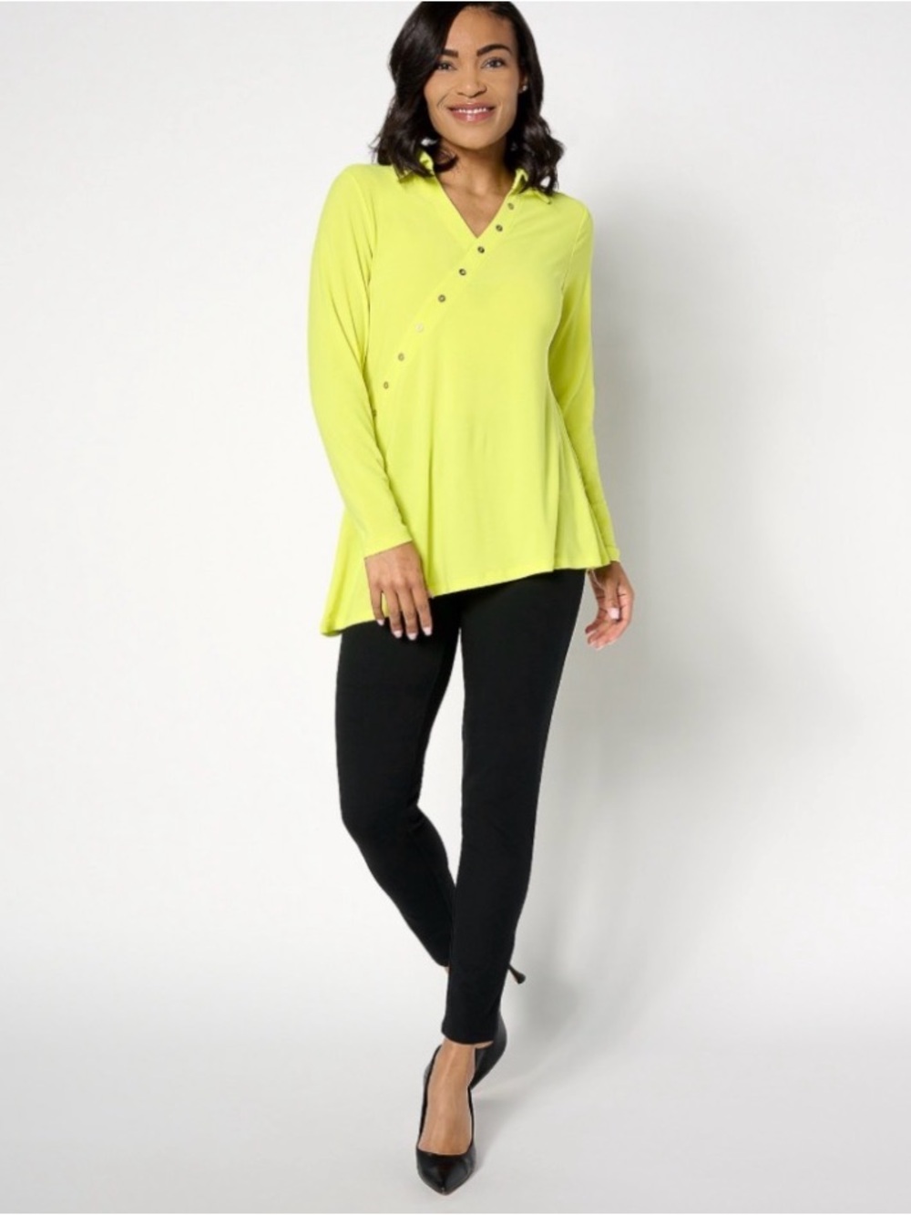 Women with Control Tall Asymmetric Tunic & Pants Set Size XXS Tall Citrus Twist